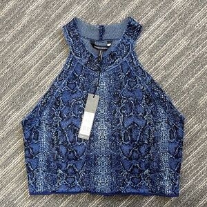 BCBG MaxAzria Y2K Aesthetic Blue Snakeskin Halter Tank